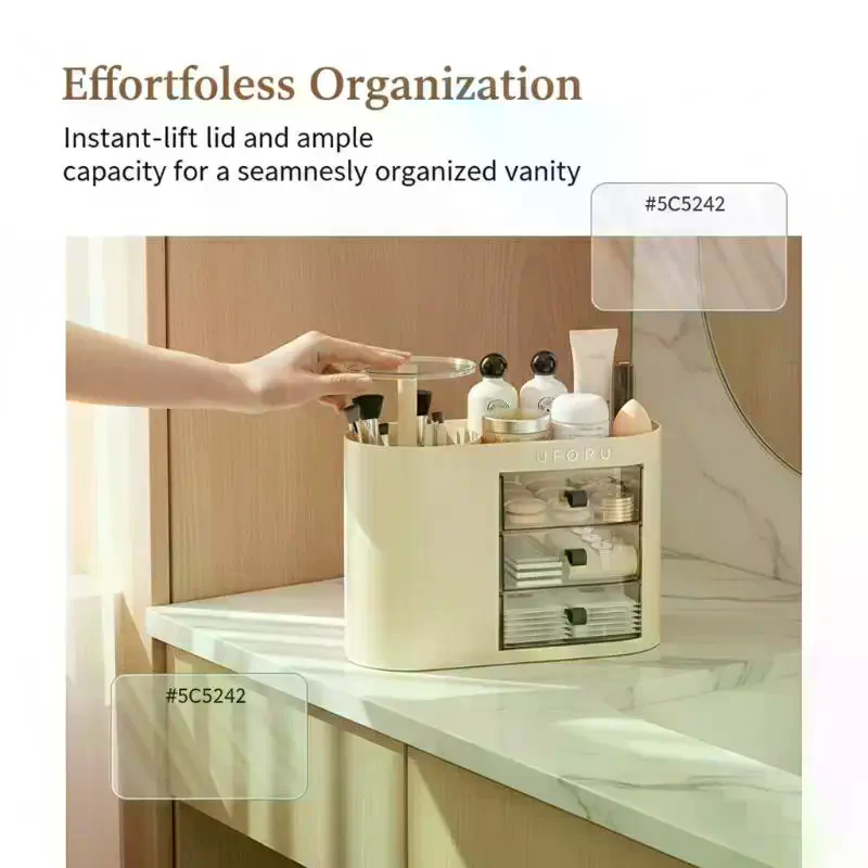 Beauty Makeup Vanity Set - Auto Push Lifting Makeup Organizer Large