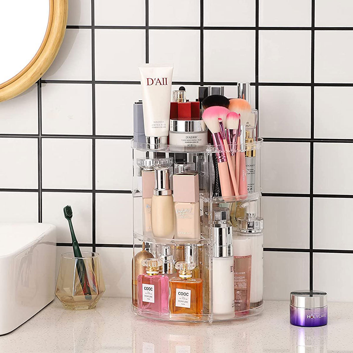 Beauty Makeup Desk - 360-Degree Rotating Cosmetic Storage Rack (with