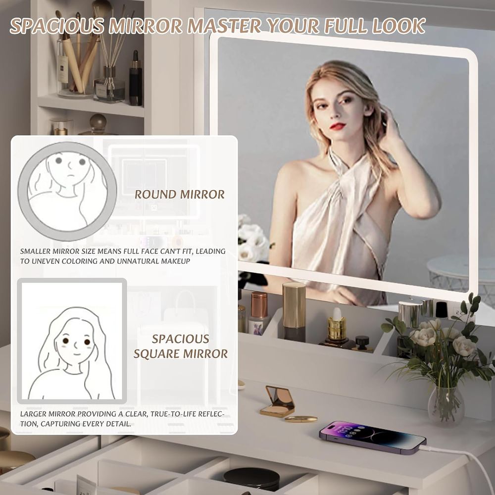 Dring Table Set, Large Storage - Beauty Makeup Vanity Set 评论和价格