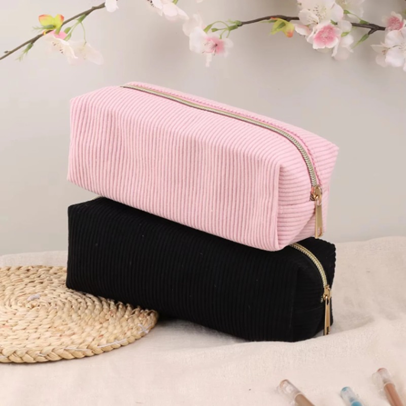 Portable Corduroy Makeup Bag L - Beauty Makeup School 评论和价格