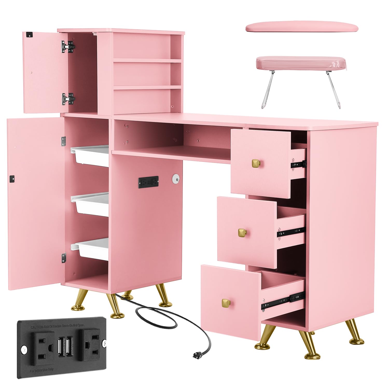 Pink Nail Table for Nail Tech, - Beauty Makeup Desk 评论和价格