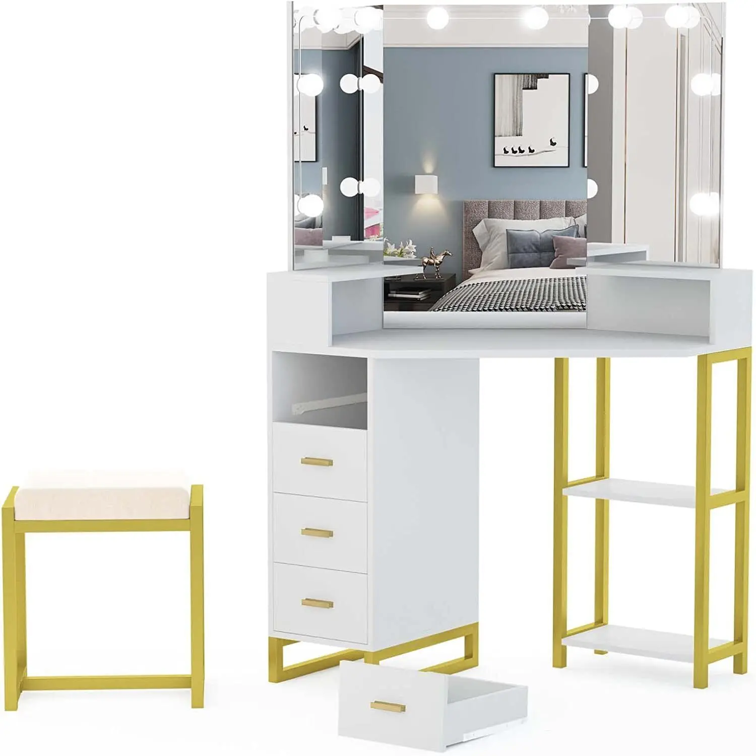 Beauty Vanity Set with LED Lig - Beauty Makeup Vanity Set 评论和价格