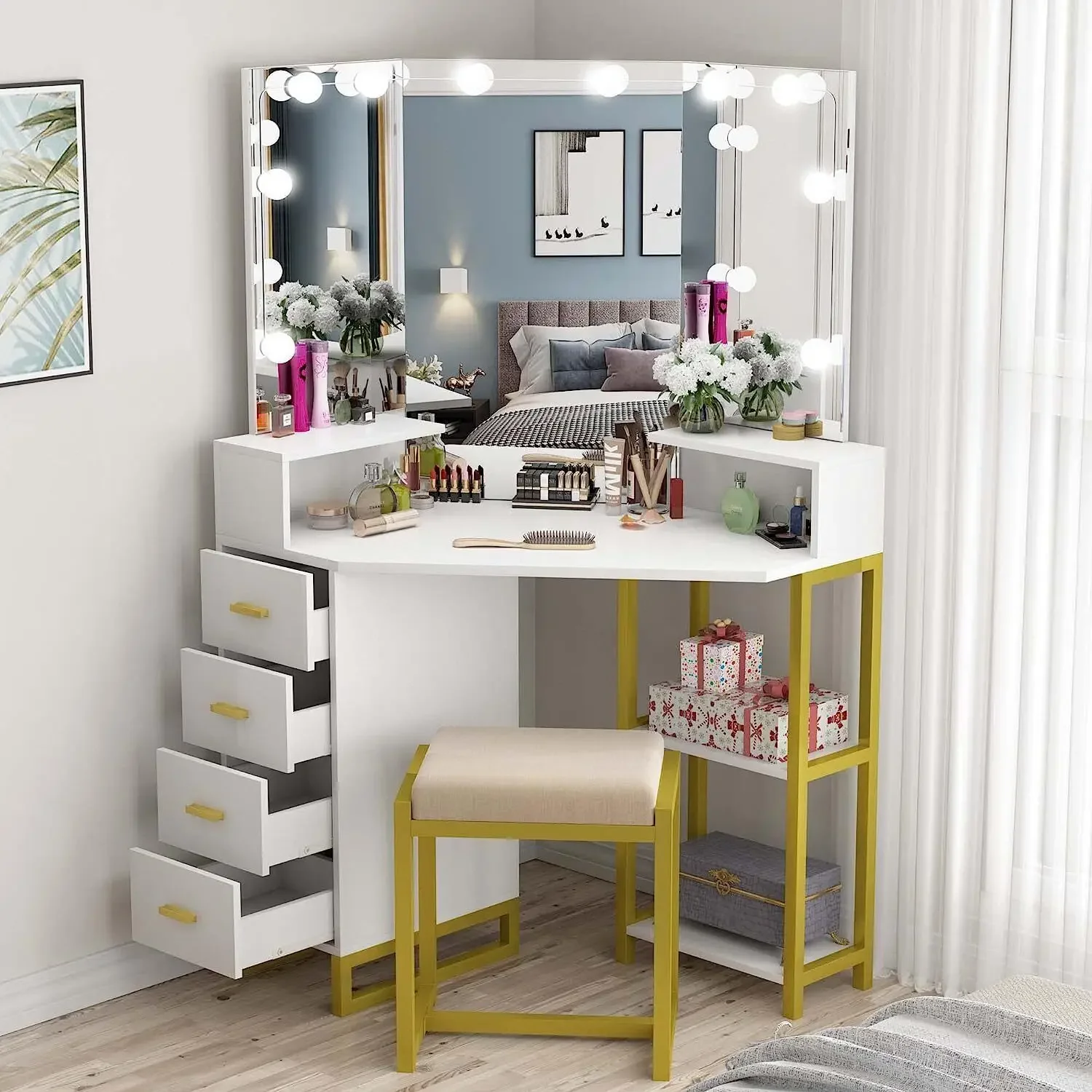 Beauty Vanity Set with LED Lig - Beauty Makeup Vanity Set 评论和价格