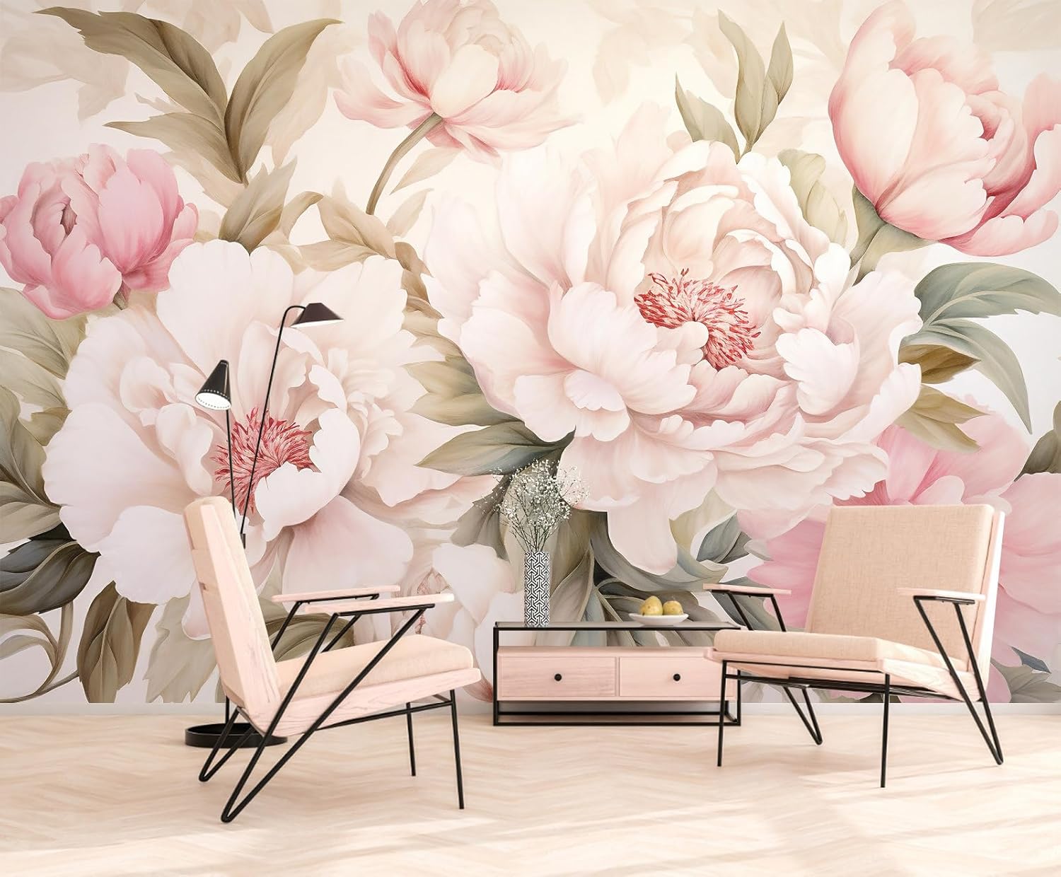 Elegant Peony Floral Mural Wal - Beauty Makeup Desk 评论和价格