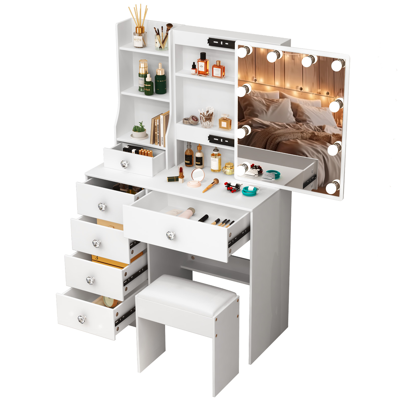 White Makeup Vanity Desk with  - Beauty Makeup Vanity Set 评论和价格